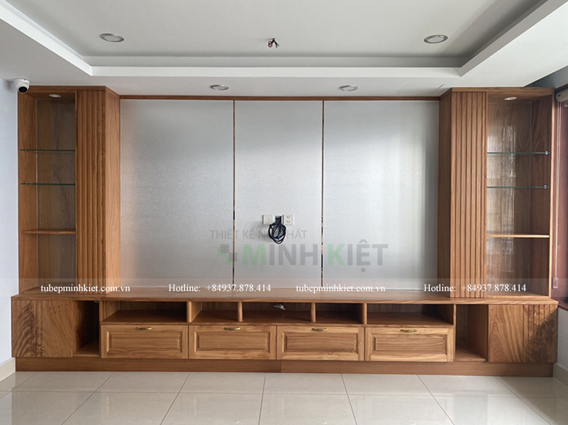 Công trình nội thất nhà anh HÓA - chị HƯƠNG gồm tủ bếp, tủ kệ tivi được Minh Kiệt thi công tại Bùi Quang là, p12, gò vấp, HCM