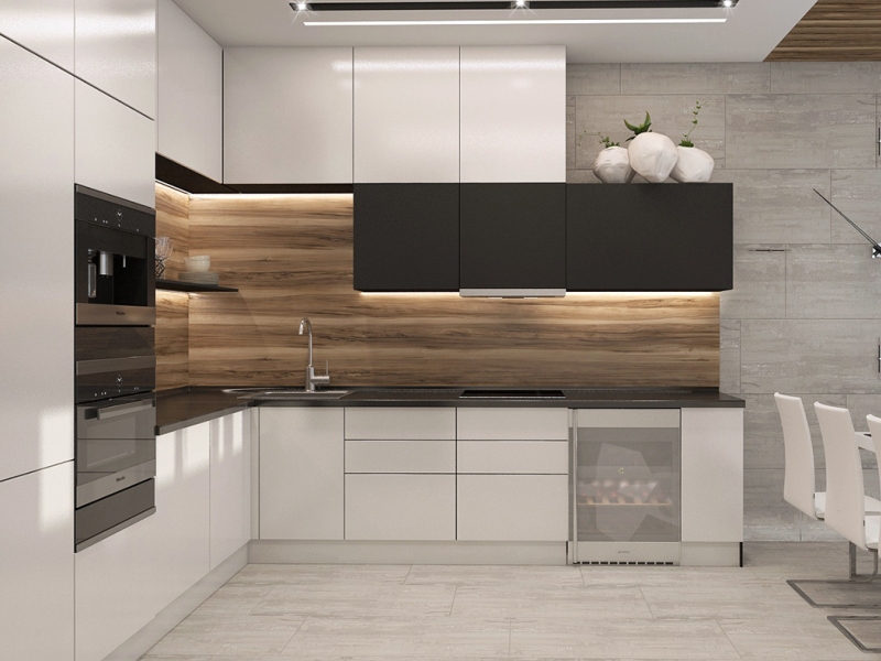 Tủ bếp đẹp acrylic chữ L màu trắng